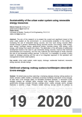  SUSTAINABILITY OF THE URBAN WATER SYSTEM USING RENEWABLE ENERGY RESOURCES