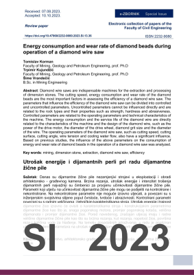  ENERGY CONSUMPTION AND WEAR RATE OF DIAMOND BEADS DURING OPERATION OF A DIAMOND WIRE SAW