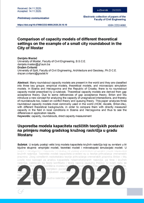  COMPARISON OF CAPACITY MODELS OF DIFFERENT THEORETICAL SETTINGS ON THE EXAMPLE OF A SMALL CITY ROUNDABOUT IN THE CITY OF MOSTAR 