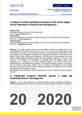  U-VALUES OF SCHOOL BUILDING ENVELOPES IN THE SOUTH REGION OF THE FEDERATION OF BOSNIA AND HERZEGOVINA