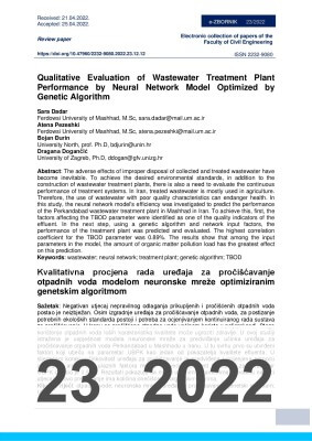  QUALITATIVE EVALUATION OF WASTEWATER TREATMENT PLANT PERFORMANCE BY NEURAL NETWORK MODEL OPTIMIZED BY GENETIC ALGORITHM