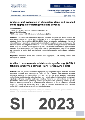  ANALYSIS AND EVALUATION OF DIMENSION STONE AND CRUSHED STONE AGGREGATE OF HERZEGOVINA (AND BEYOND)